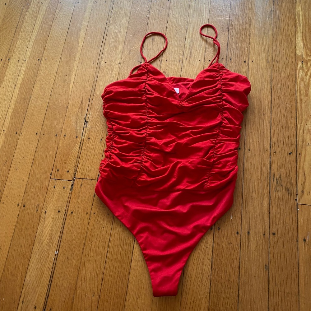 Lovers + friends bright red thong bodysuit
